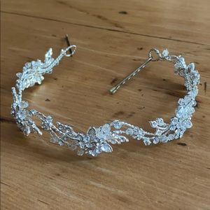 Crystal and silver plate headpiece 10 1/2” long